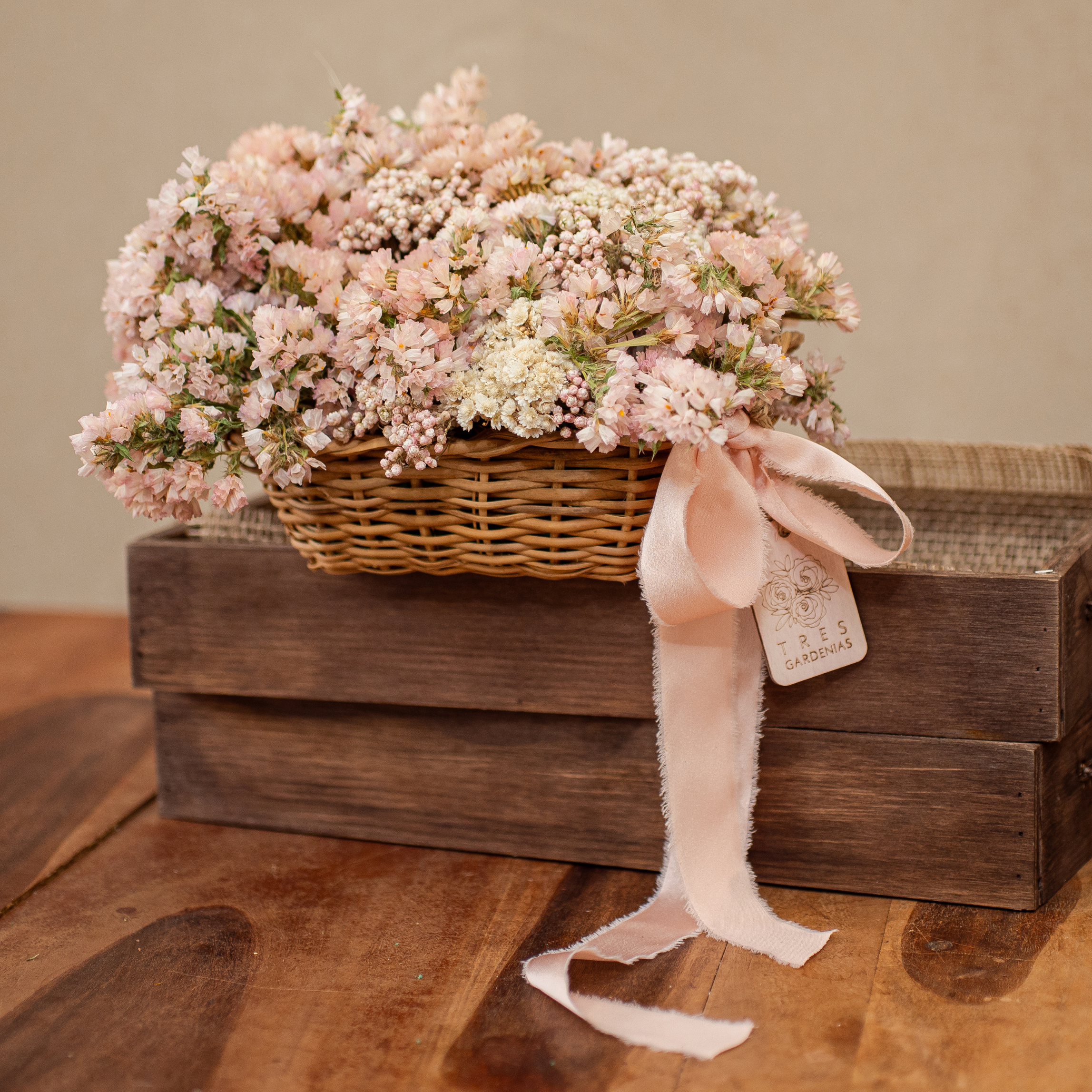 Cesta de Siemprevivas Rosa Pálido